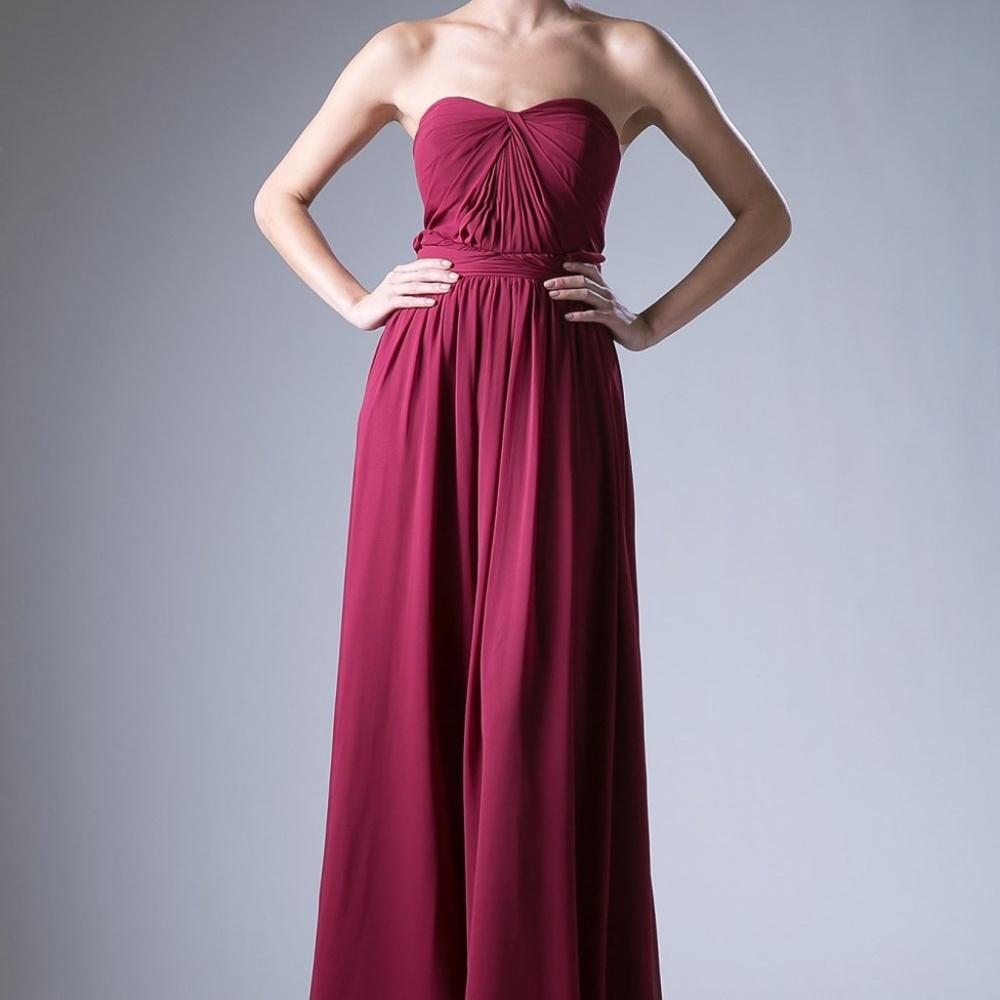 Burgundy Strapless A-Line Long Prom Dress CDCF055